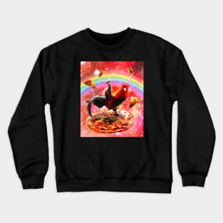 Cat Riding Unicorn Rooster on Pizza Crewneck Sweatshirt